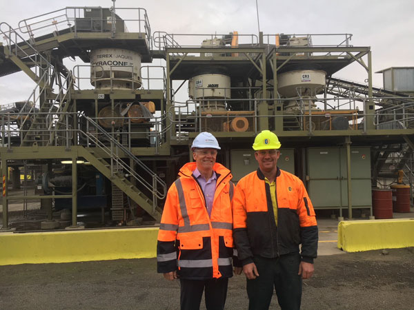 Terex CEO John Garrison with Charles Kerr - Conundrum Holdings (Northern Quarries) inspecting and discussing Terex Cone Crusher performance and reliability